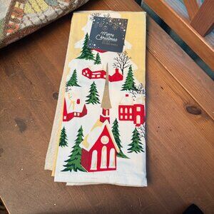 Macys Cotton holiday dish towels New holiday scene and gold gift home decor